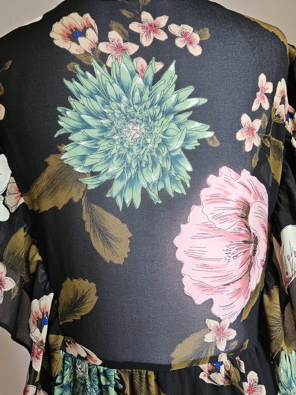 ZARA Black Tropical Floral Ruffle Tiered Maxi Dress Sz XS/S Boho Romantic - Picture 8 of 16